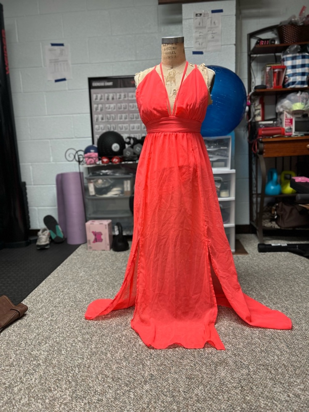 Halter Maxi Evening Dress in Coral